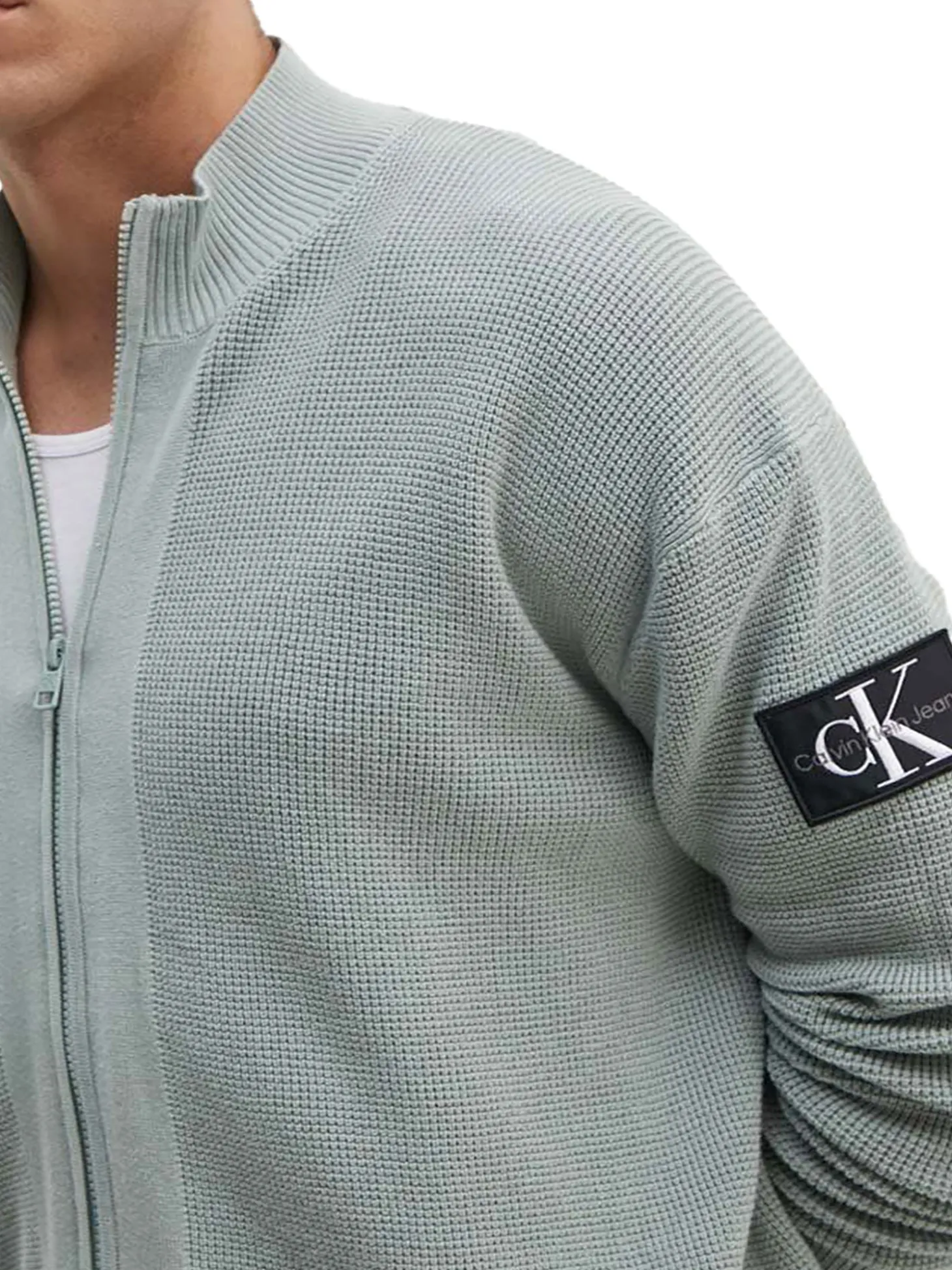 Cardigan in maglia con zip e patch del logo grigio