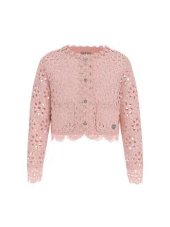 Cardigan in pizzo rosa