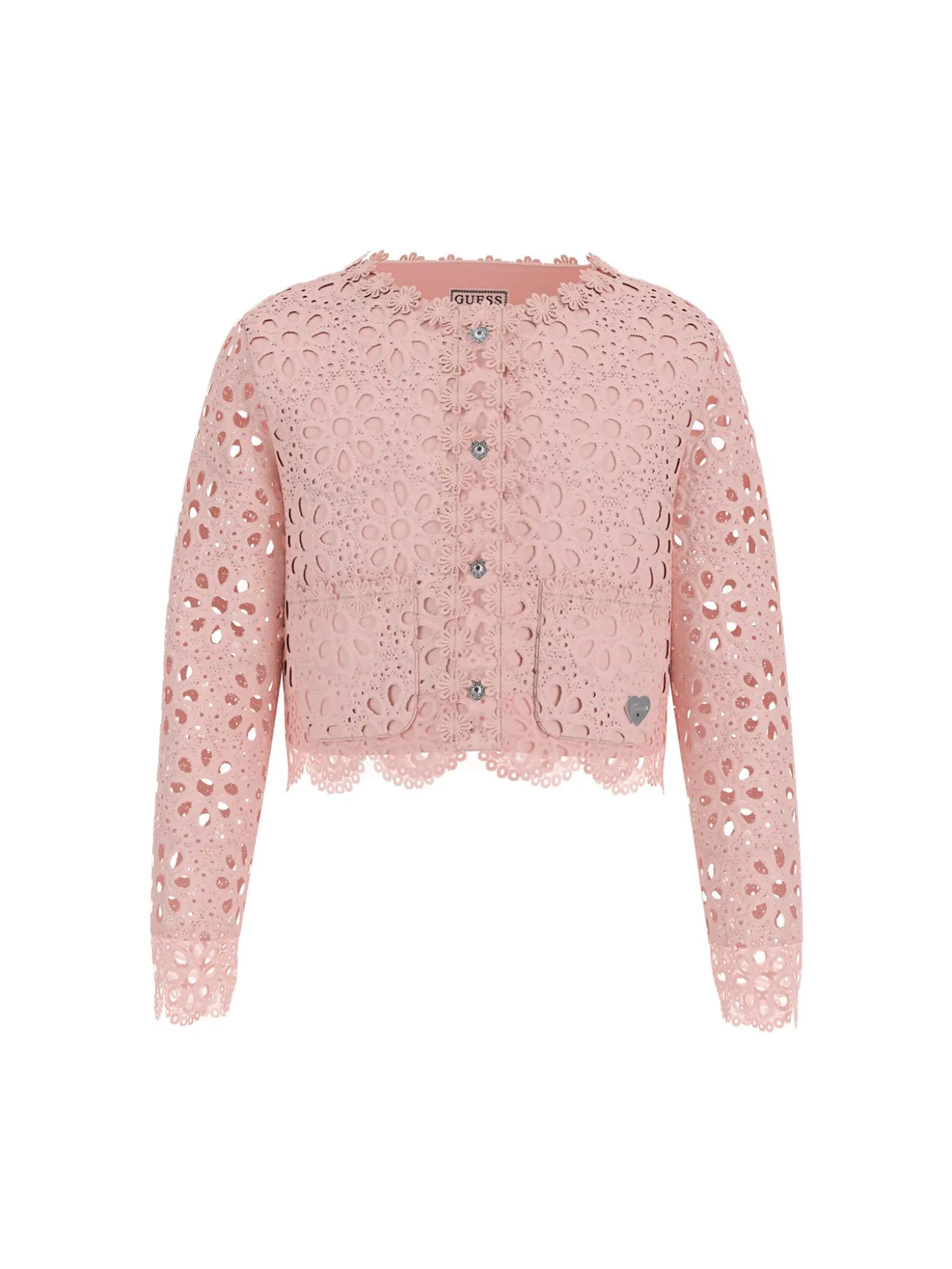 Cardigan in pizzo rosa