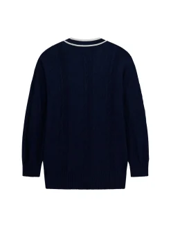 Cardigan lungo con profili contrasto blu