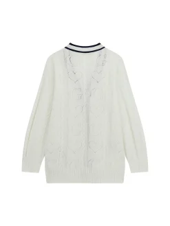 Cardigan lungo con profili contrasto bianco