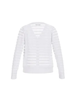 Cardigan traforato a righe orizzontali bianco