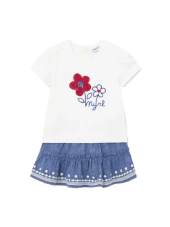 Completo 2 pezzi bambina gonna e t-shirt bianco/blu