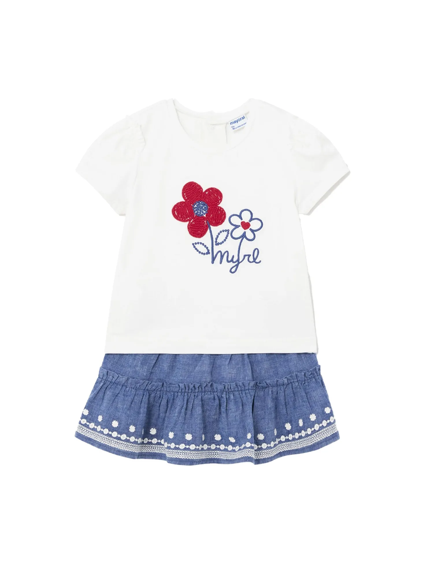 Completo 2 pezzi bambina gonna e t-shirt bianco/blu
