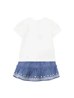 Completo 2 pezzi bambina gonna e t-shirt bianco/blu
