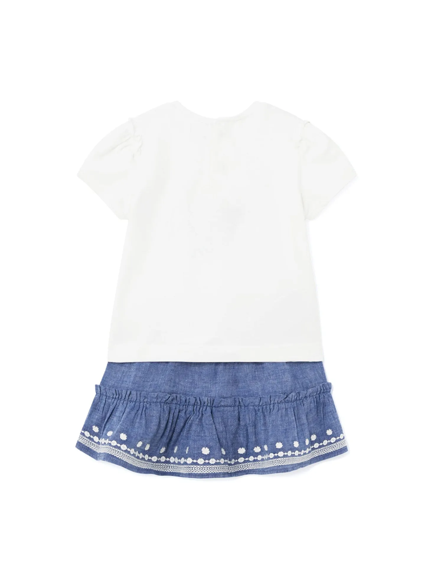 Completo 2 pezzi bambina gonna e t-shirt bianco/blu