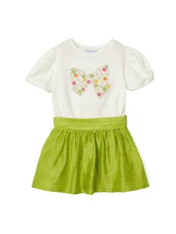 Completo 2 pezzi bambina t-shirt e gonna lime