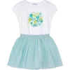 Completo 2 pezzi bambina t-shirt e gonna turchese