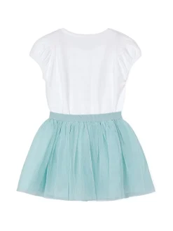 Completo 2 pezzi bambina t-shirt e gonna turchese