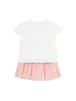 Completo 2 pezzi neonata gonna e t-shirt bianco/rosa