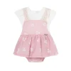 Completo 2 pezzi neonata salopette e t-shirt rosa
