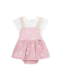 Completo 2 pezzi neonata salopette e t-shirt rosa