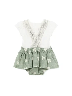 Completo 2 pezzi neonata salopette e t-shirt verde