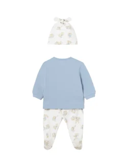 Completo 3 pezzi neonato felpa ghettina e cappello celeste