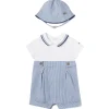 Completo 2 pezzi neonato pagliaccetto e cappello azzurro