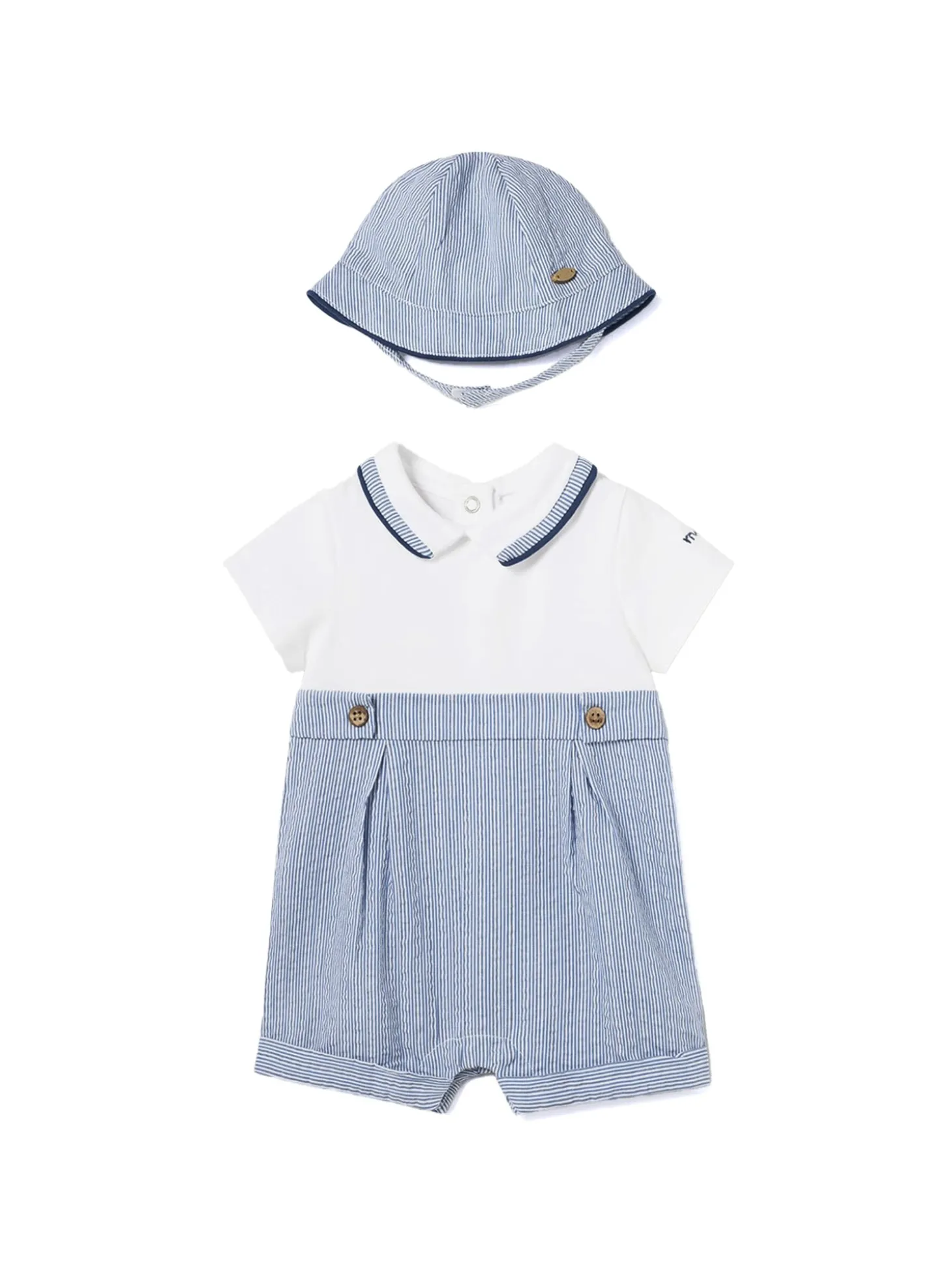 Completo 2 pezzi neonato pagliaccetto e cappello azzurro