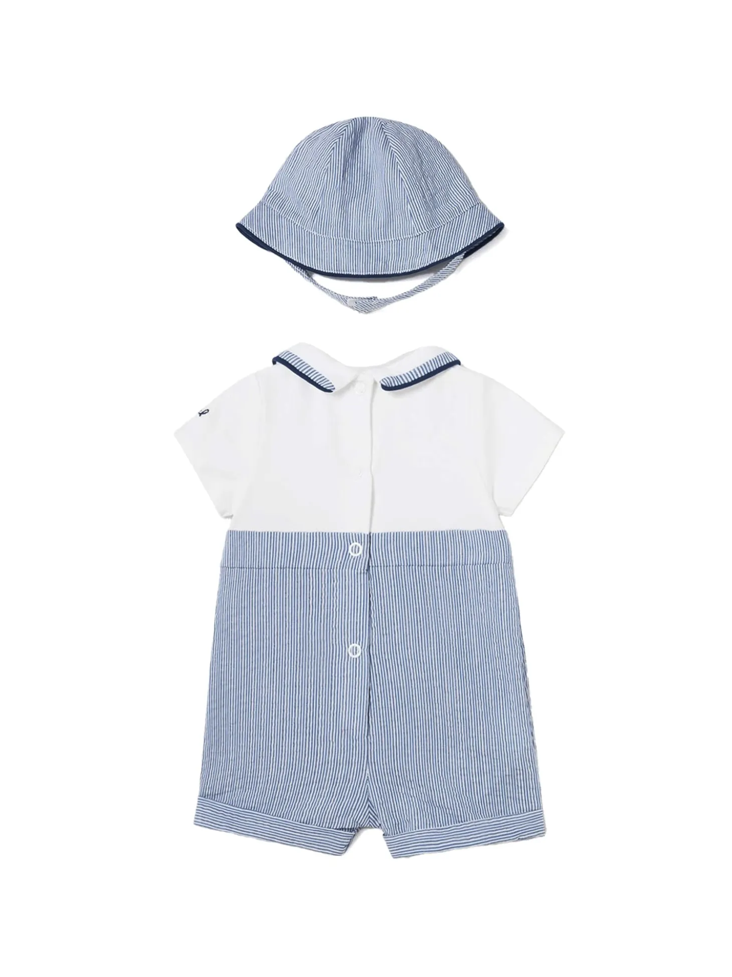 Completo 2 pezzi neonato pagliaccetto e cappello azzurro