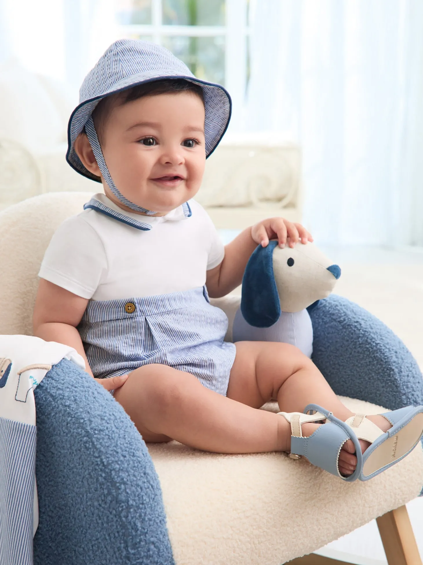 Completo 2 pezzi neonato pagliaccetto e cappello azzurro