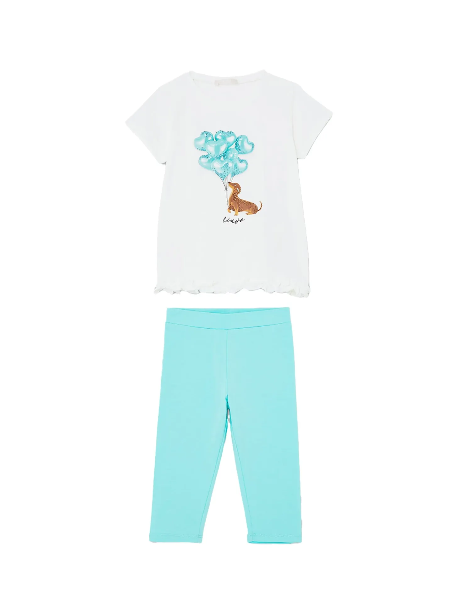Completo 2 pezzi t-shirt e leggins bianco/celeste