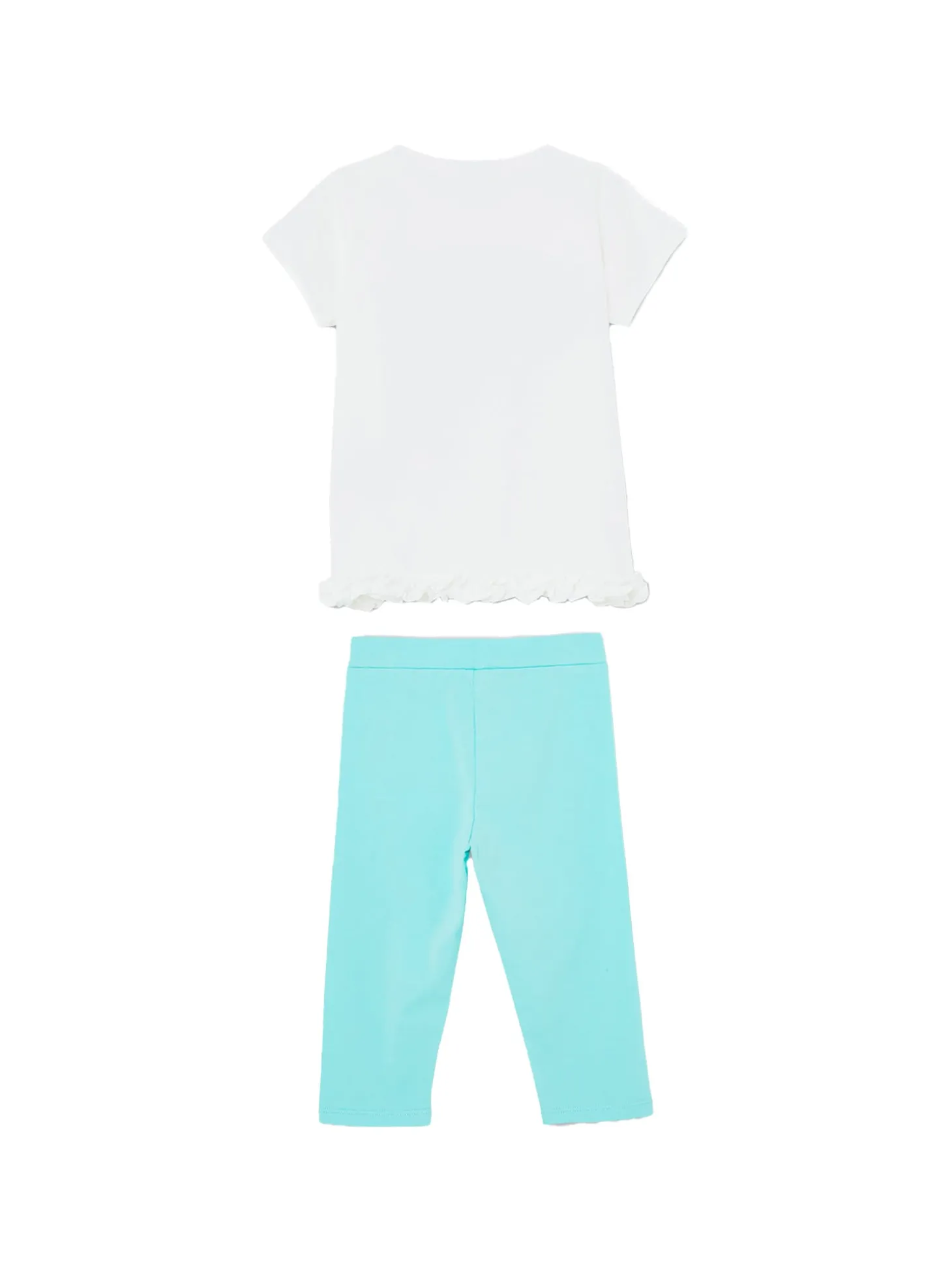 Completo 2 pezzi t-shirt e leggins bianco/celeste