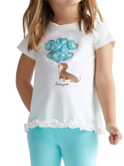 Completo 2 pezzi t-shirt e leggins bianco/celeste
