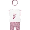Completo 3 pezzi t-shirt pantalone e fascia neonata bianco