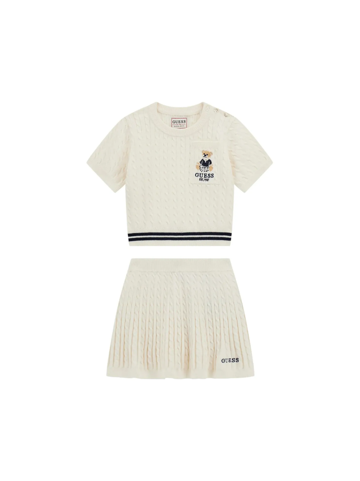 Completo 2 pz maglia e gonna a trecce crema