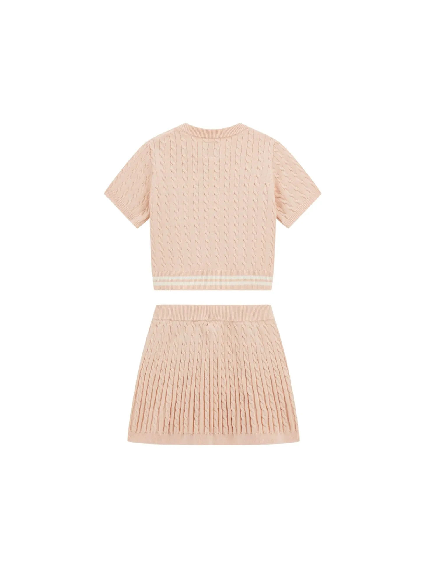 Completo 2 pz maglia e gonna a trecce rosa