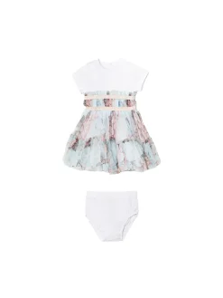 Completo 2 pz neonata abito con gonna in tulle e panties fantasia flor