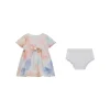 Completo 2 pz neonata abito cerimonia fantasia floreale e panties