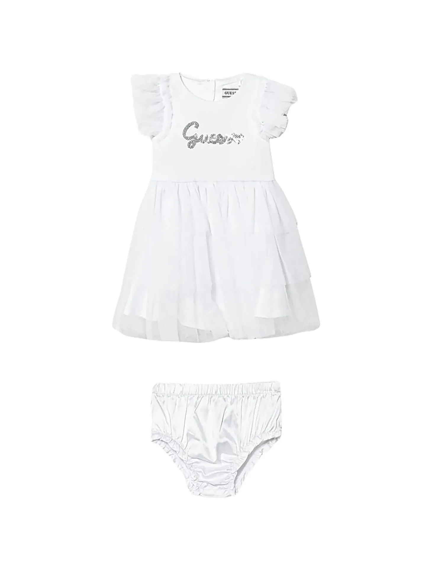 Completo 2 pz neonata abito cerimonia in tulle con panties bianco