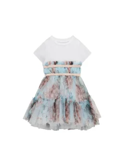 Completo 2 pz neonata abito con gonna in tulle e panties fantasia flor