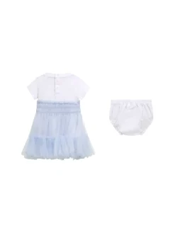 Completo 2 pz neonata abito con gonna in tulle e panties bianco e cele