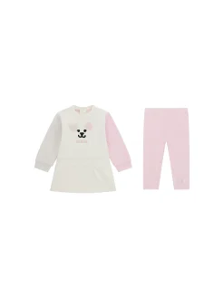 Completo 2 pz neonata felpa e leggings con ricamo orecchie crema