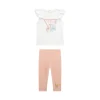 Completo 2 pz neonata t-shirt con volant e logo fiori e leggings bianc