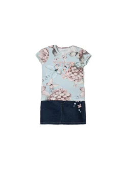Completo 2 pz neonata t-shirt fantasia floreale allover e gonna denim