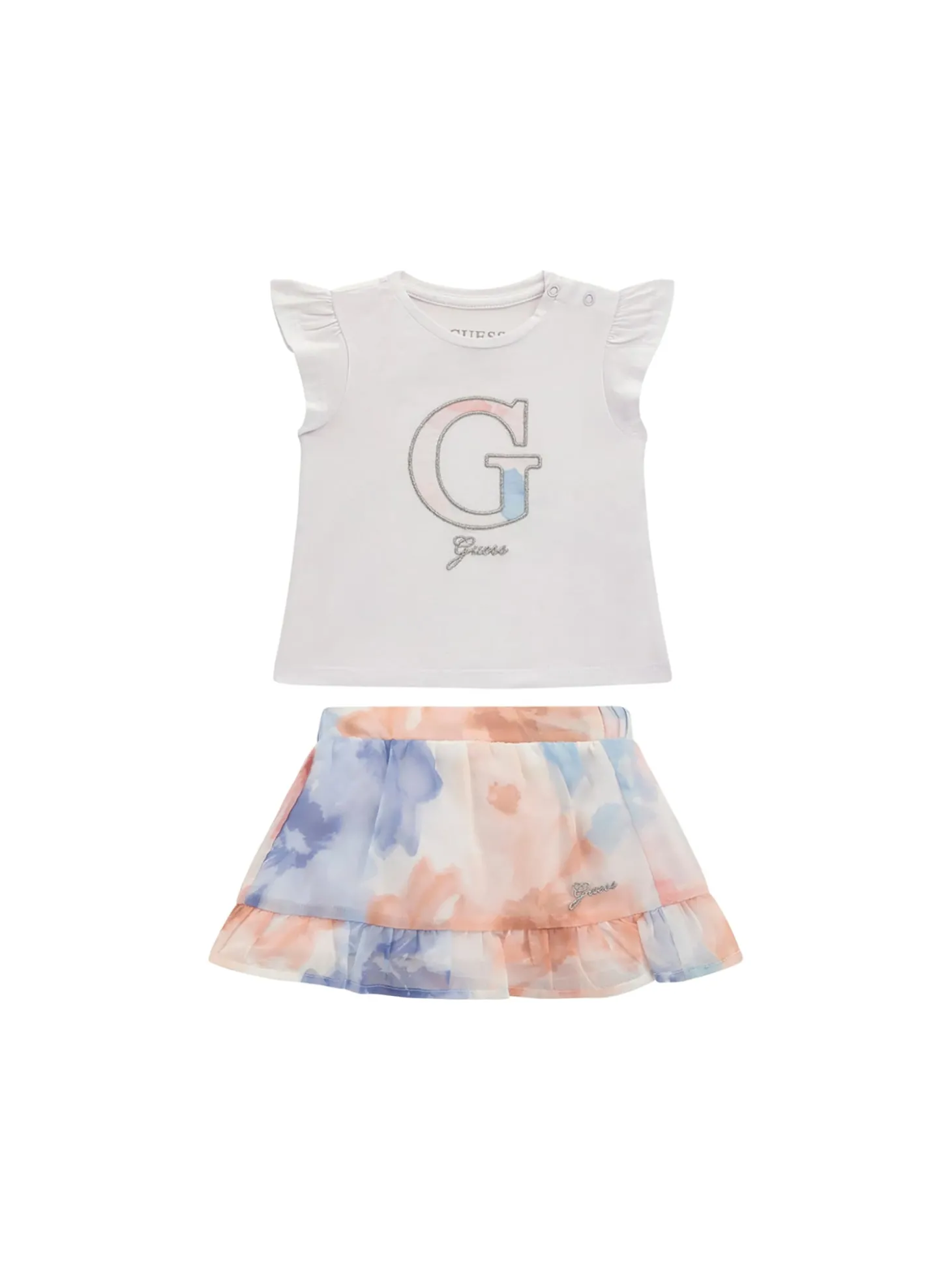 Completo 2 pz neonata t-shirt e gonna in chiffon con volant bianco