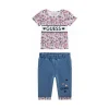 Completo 2 pz neonata t-shirt fantasia fiori allover e leggings denim