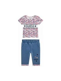Completo 2 pz neonata t-shirt fantasia fiori allover e leggings denim
