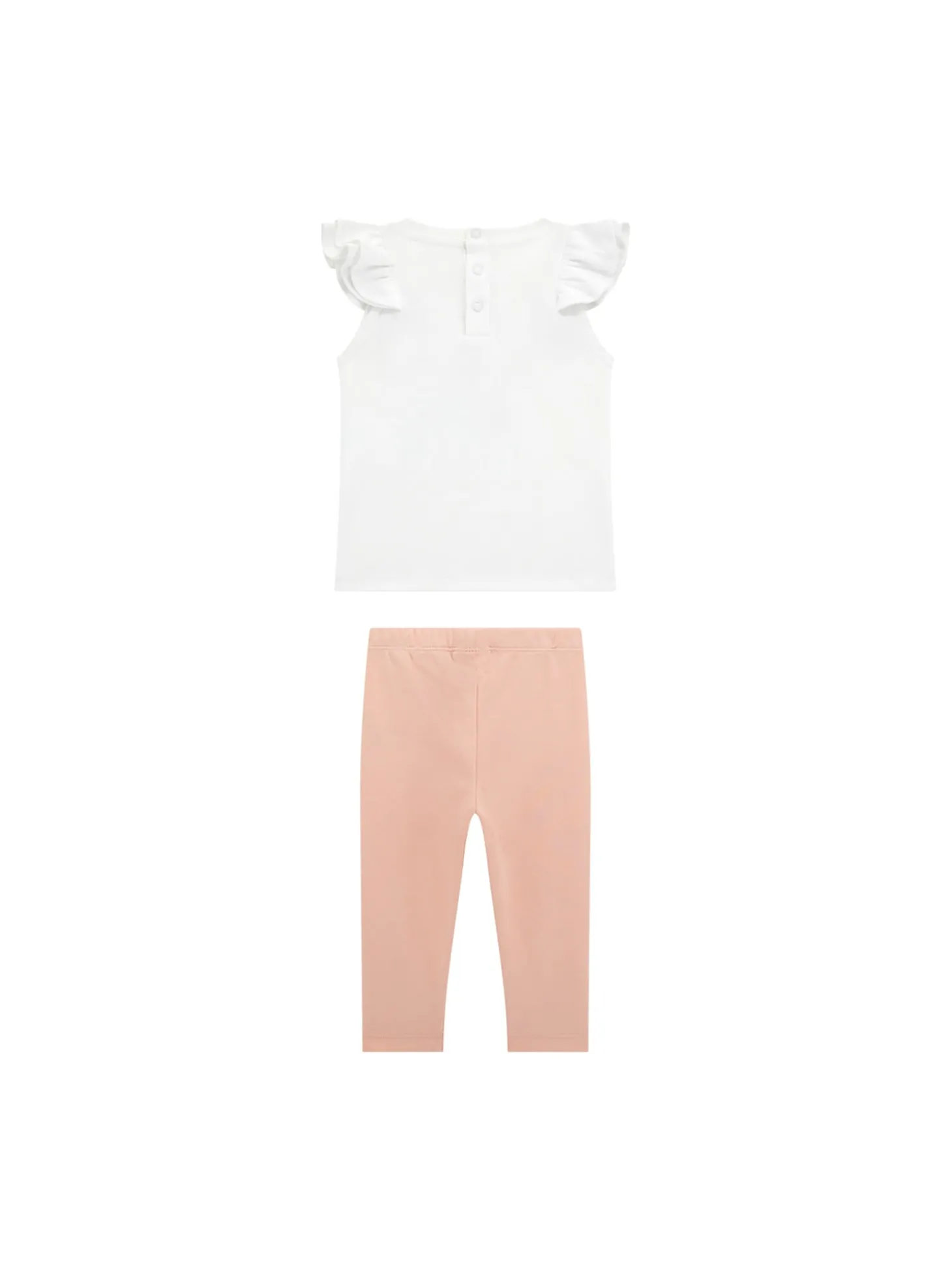 Completo 2 pz neonata t-shirt con volant e logo fiori e leggings bianc