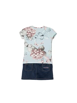 Completo 2 pz neonata t-shirt fantasia floreale allover e gonna denim