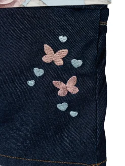 Completo 2 pz neonata t-shirt fantasia floreale allover e gonna denim
