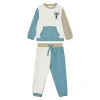 Completo 2 pz neonato felpa e joggers motivo colorblock bianco, beige