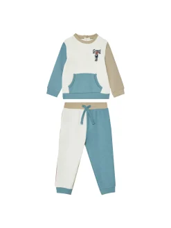 Completo 2 pz neonato felpa e joggers motivo colorblock bianco, beige