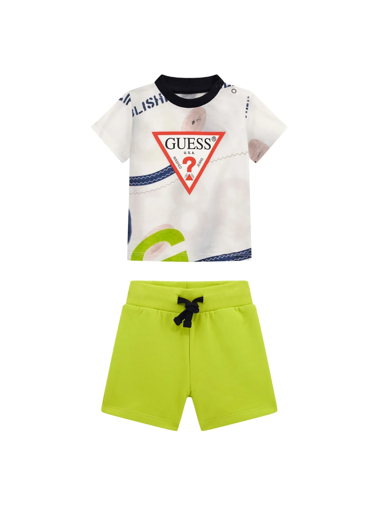 Completo 2 pz neonato t-shirt stampa logo e shorts blu/lime
