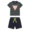 Completo 2 pz neonato t-shirt stampa geometrica allover e shorts lime/