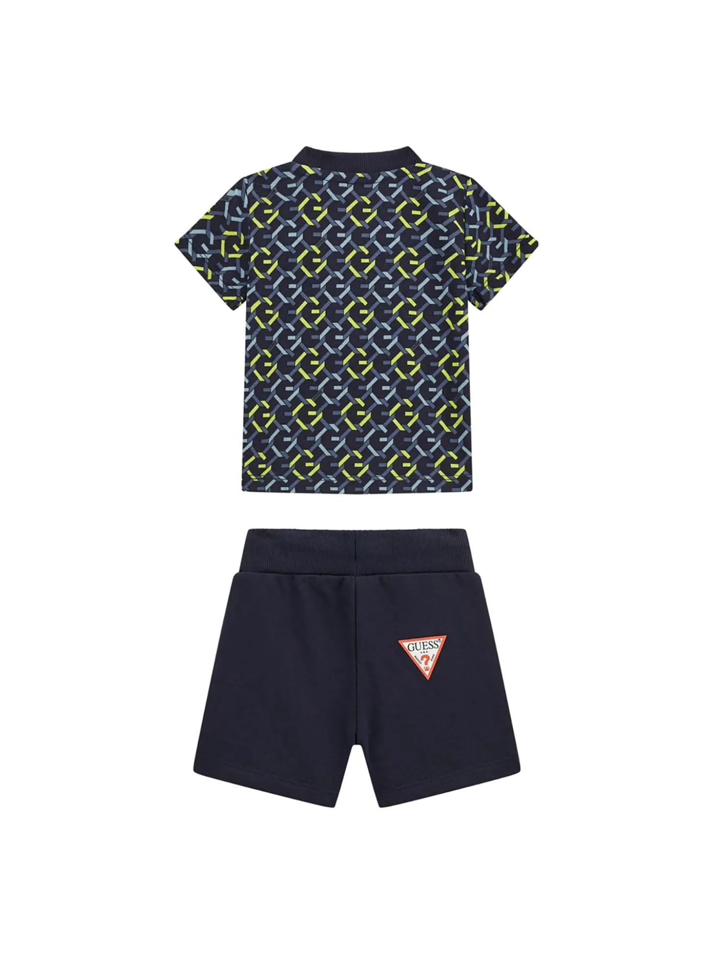 Completo 2 pz neonato t-shirt stampa geometrica allover e shorts lime/