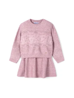 Completo due pezzi maglia e gonna rosa