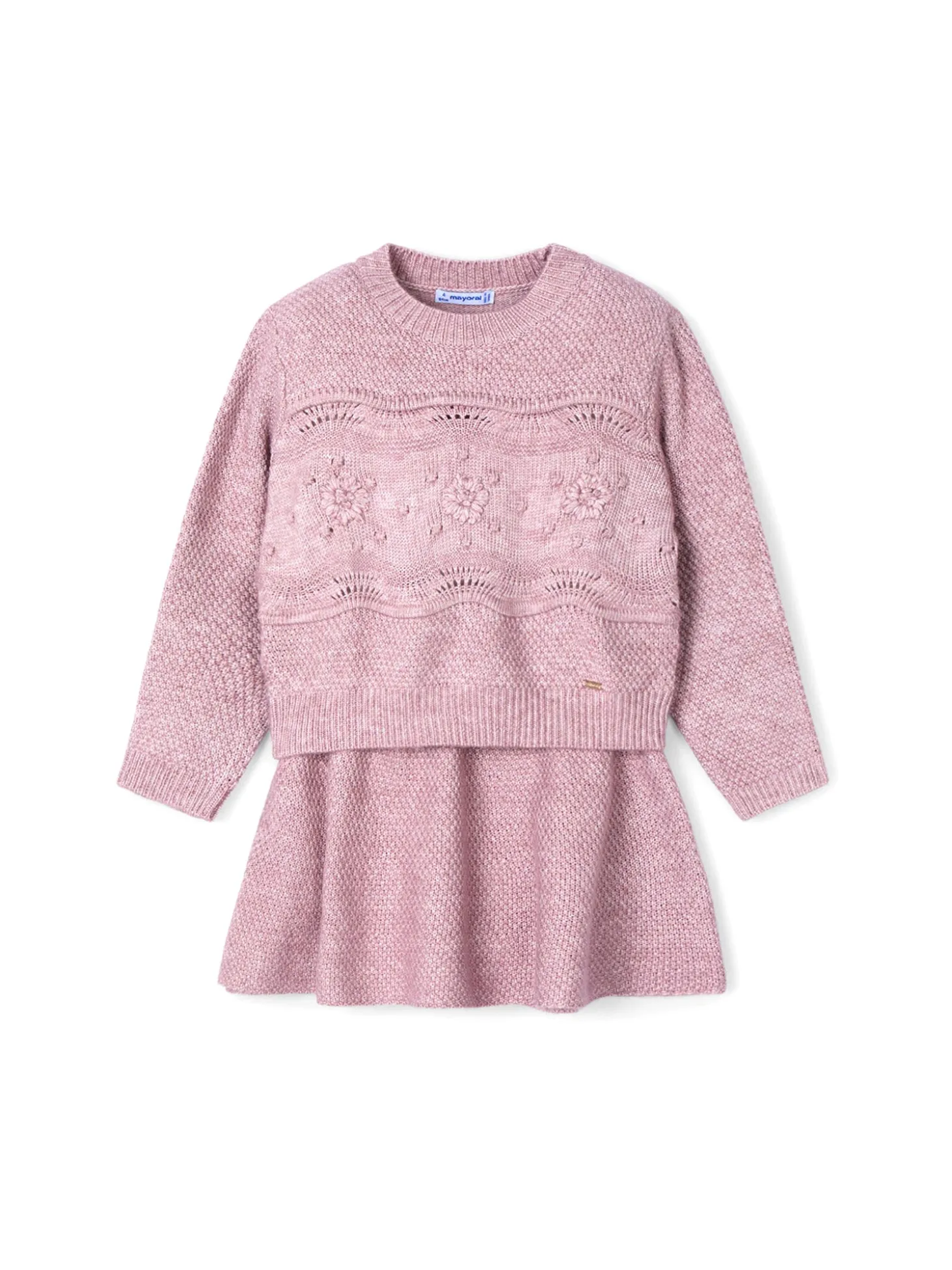 Completo due pezzi maglia e gonna rosa