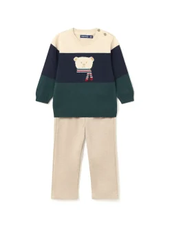 Completo due pezzi pantalone e maglione beige/blu